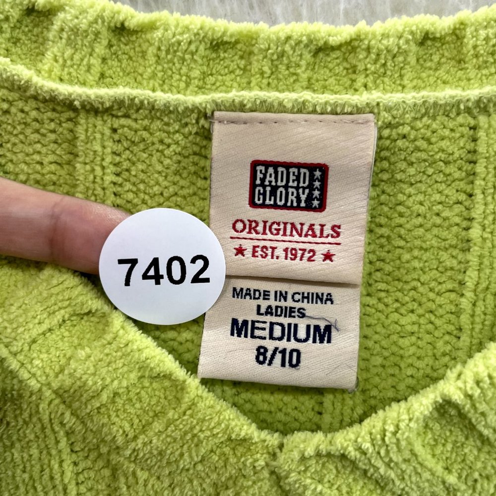 Y2K 2000s Faded Glory Green Fair Isle Icelandic Chenille Knit Sweater M Medium - Picture 7 of 7